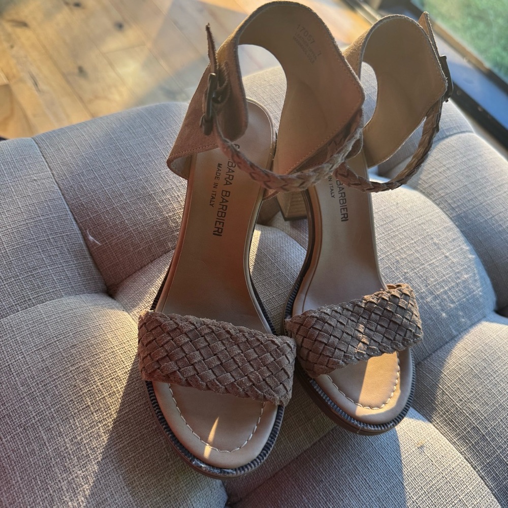 Barbara Barbieri size 7 leather‎ Tan Suede Heeled Sandals made in Italy - Picture 3 of 6